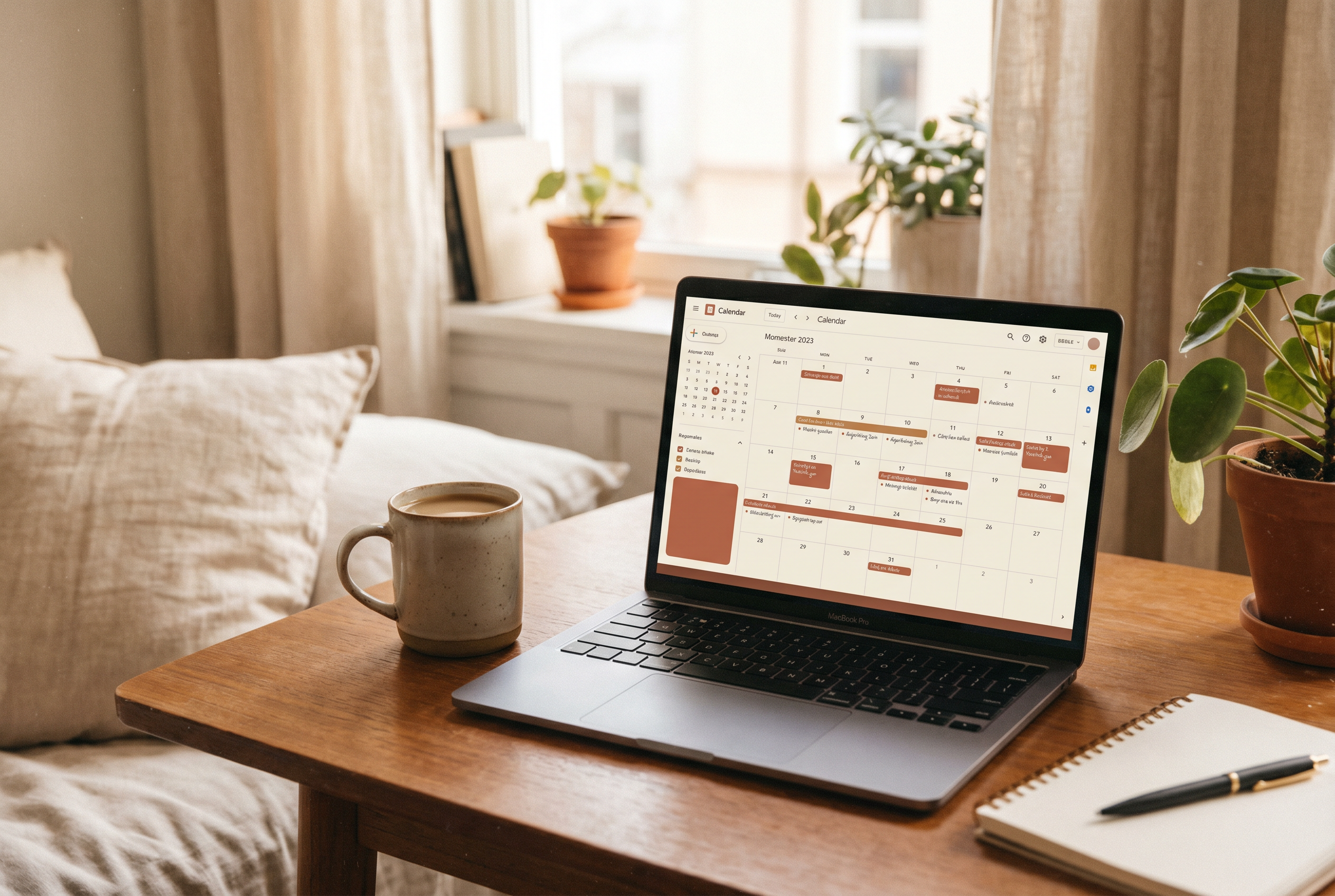 Calendar on laptop screen for scheduling